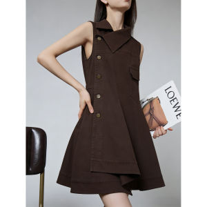 Irregular Collar Sleeveless Stylish Commuter Denim Dress