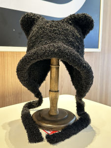 Cute Bear Ears Ushanka Female Knitting Autumn and Winter Cold-Proof Warm Wool Hat Sweet All-Matching Big Head Circumference