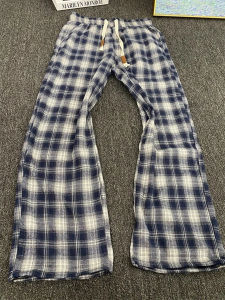 กางเกงขายาวทรงตรงลายสก็อตสำหรับผู้ชาย กางเกงขายาวลำลองบางๆ สไตล์หลวมๆ สไตล์อเมริกัน ทรงหลวมๆ กางเกงขายาวทรงหลวมๆ