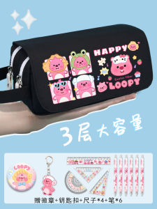 Adorable Large Capacity Canvas Pencil Case Girls Cute Cartoon Animation Stationery Bag Small Beaver Pen Bag Business Supplies