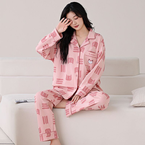 MiiOW | Bộ đồ ngủ cotton nguyên chất cho cặp đôi MiiOW dành cho nam và nữ mùa xuân thu dài tay áo len cardigan hở bên hông quần dài thoải mái