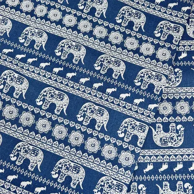 Vintage Blue Floral Cotton Linen Fabric DIY Sewing Material for Tablecloth Sofa Cover Curtain Home Decor