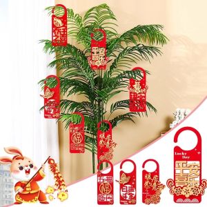 Red Flocking Blessing Spring Festival Bonsai Hanging Pendant/ Chinese New Year Home Door Handle Decoration Supplies