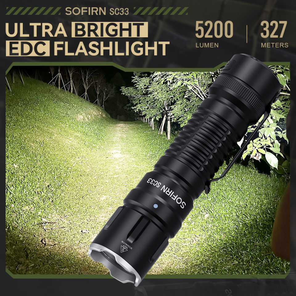 Sofirn sc33 Cree xhp70.3 Hi Đèn pin Led 5200lm mạnh mẽ 21700 USB C đèn pin sạc được với đuôi e-switch