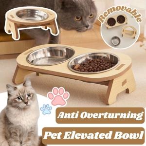 Elevated Cat Bowl Stainless Cat Dog Feeder and Drinker Double Bowl Pet Feeder Anti Overturning