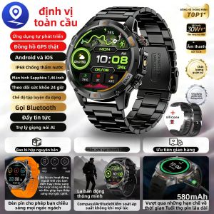 Đồng Hồ Thông Minh Quân Sự Mới 2025 Dành Cho Nam Màn Hình AMOLED 1.46 Inch Tích Hợp GPS La Bàn Đo Độ Cao Chống Nước 3ATM Gọi Bluetooth Theo Dõi Sức Khỏe