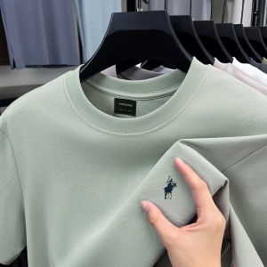 High End Brand Mens Summer Embroidered O-neck T-shirt Trendy Casual Short Sleeved Breathable Comfortable Cotton Top Mens Wear