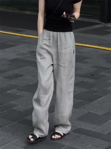 Shalldoer | Retro High Waist Straight Leg Casual Pants Womens Loose Slimming Workwear Wide Leg Long Trousers Grey Summer New Arrival
