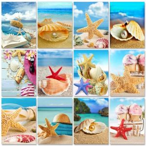 GATYZTORY 5D Diamond Painting Street Cross Stitch Kits Embroidery Needlework Sets Seaside Beach Landscape Mosaic Wall Art