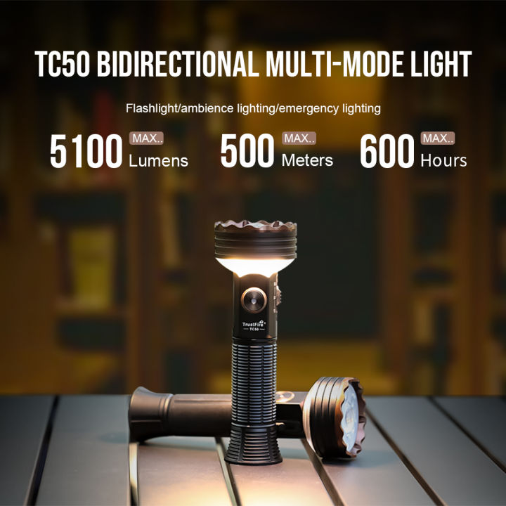New TrustFire TC50 Professional Rechargeable Tactical Flashlight High-Performance 5100L Camping Light for Search,Self Defense