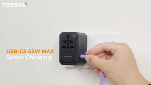 TESSAN 65W Fast Charging Universal Travel Adapter Type-C GaN Travel Charger Universal International Plug Travel Adaptor Worldwide Wall Charger