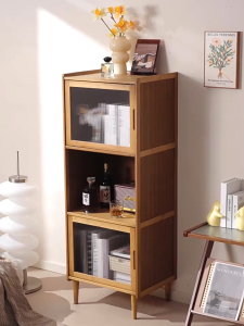 THEOMNIDESK Modern Bamboo Narrow Storage Cabinet Multifunction Bedroom Organizer Rack Apartment Living Room Wine Display Locker