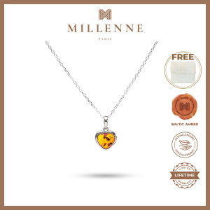 MILLENNE Multifaceted Baltic Amber Heart Silver Pendant with 925 Sterling Silver (MLP-01)