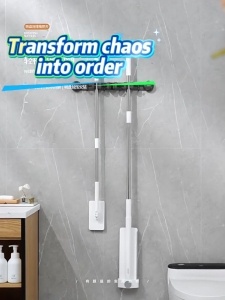 Ecoco Aluminum Adjustable Wall Mop Organizer Heavy duty Suction Cup Broom Holder with Sliding Hook