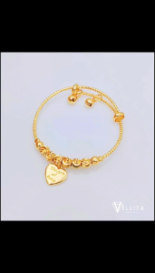 [VJ]Kids Bangle “Boba Dangle Love” Adjustable Bangle Baby-Kids 999.9 Gold Plated BG2-38 <Gelang Boba Budak>