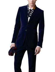 Handsome Blue/Black Velvet 2 Pieces Men Wedding Dress Suits Single Breasted Blazer Pants Business Men Suits Groom Tuxedos Set