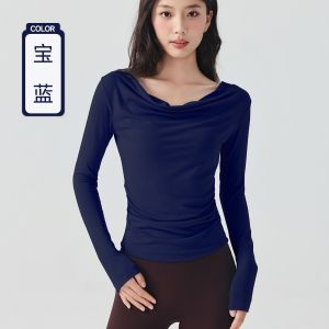 2025 New Womens Yoga Sportswear One-Shoulder Long Sleeve T-Shirt Pilates Training Fitness Clothes Breathable Artificial Cotton