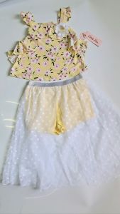 Little Lass 2pcs Girl Toddler Yellow Flower Crop top + Pant skirt (5t)