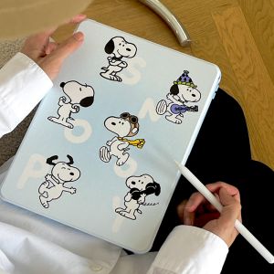 Snoopy iPad Rotatable Cover Case with Pencil Holder for iPad Mini 6 iPad Air 1 2 3 4 5 iPad Pro 9.7 11 12.9 inch Shockproof Flip Protective Cover Case Holder for iPad 5 6 7 8 9 10th Table Case