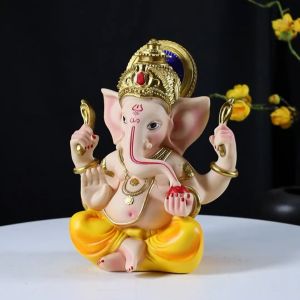 【Best value】 Sandstone Resin Elephant Trunk God of Wealth Ornament Zen Buddha Sculpture Thai Entryway Desktop Decoration