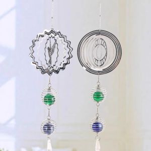 จี้ลูกปัดทรงกลมแก้วสแตนเลส 3D Mandala เครื่องดนตรีลม Garden Hanging Decoration ตกแต่งสไตล์ย้อนยุคแบบมินิมอล สำหรับทุกเพศ