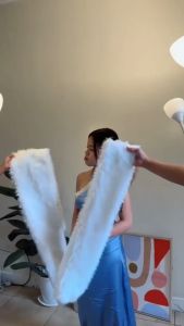 Solid White/Black Plush Premium Shawl Evening Scarf Wear Fur Cape Cloak Wedding Bridal Shawl Coat Ribbon Shrug