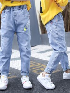 Quần Jeans Denim Mùa Xuân Cho Trẻ Em Nam Quần Dài Ôm Vừa Vặn Mỏng Có Lỗ Xẻ Quần Dài Thường Ngày Cho Trẻ Em Cao Cấp