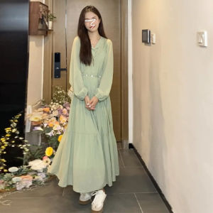 Green Long Sleeve Shirt Dress Womens Fashion Autumn Winter High Waist Gathered Skirt City Commute Date Casual Daily Tour