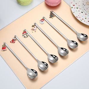 Bộ 6 Thìa Cà Phê Bằng Thép Không Gỉ Giáng Sinh Bộ Dao Dĩa Trang Trí Tuần Lộc Giáng Sinh Thìa Dĩa Tráng Miệng Làm Quà Tặng Ngày Lễ
