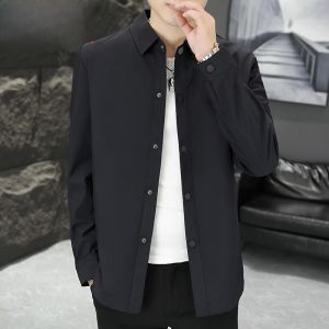 HENGYUANXIANG | Hengyuanxiang Mens Casual Lapel Jacket Lightweight Workwear Spring Autumn Solid Color Polyester Nylon Composite Fiber Shirt