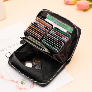 Cowhide 24 organ slots card holder short wallet with large opening coin pouch RFID anti-theft change purse