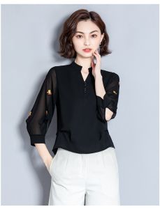 Summer Womens Loose Frock Shirt Chiffon Thin Section Sleeve Cover Belly Mom Fashion Spring Autumn Top Korean Style V-neck