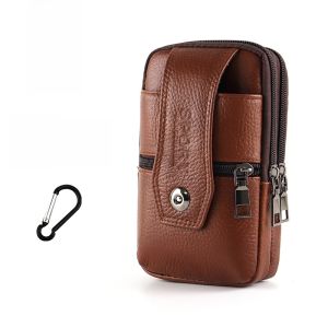 New Leather Phone Bag for Men Worksite Belt Genuine Leather Vertical Style Multi-Function Waist Bag Business OL Pure Color