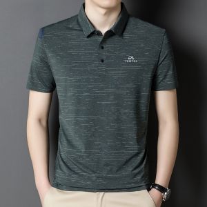 ROMON | Lomond Mens Short Sleeve Polo Shirt Summer Thin Casual Loose Ice Silk Breathable Turn-down Collar Dad Style Fashion Urban Business