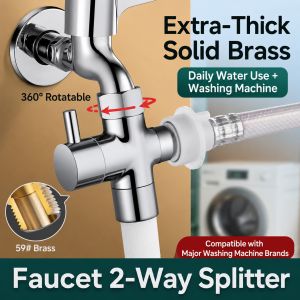 Brass Faucet Splitter 1/2 Inch 2 Way Water Diverter Valve Washing Machine Inlet Pipe Tap Connector With Switch For Bathroom