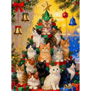 BILIBILI | 500 1000 1200 2000pcs Puzzle Fun Kittens Stacked Like Ornaments Christmas Tree Scene For Family Game Night Brain Teaser Toy Gift