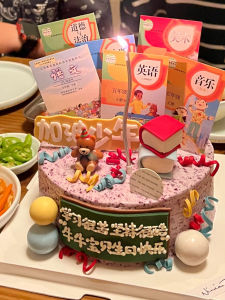 Graduation Cake Decoration Plugin Baking Language Math Book Label Card for 1-9 Grade Textbooks Festive Celebration Supplies