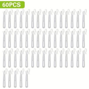 60pcs White Plastic Curtain Hooks Adjustable Curtain Clip Hooks Suitable for Curtains Door Curtains and Shower Curtains
