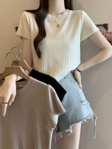 Loose Fit Ice Silk Short Sleeve T-Shirt round Neck Summer New Style Womens Slimming Fly Sleeve Overhead Shirt Korean Style