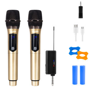 SHALANRA GE208/GO208/RE208 Wireless Microphone Dual Handheld Microphone with Receiver Working Range 50m Suitable for Church Karaoke Machine Speech Wedding Party Singing