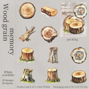 1pack/3pack 140*96mm 20Pcs 6 Style Tree Theme Stickers Wood Grain Time White Kraft Borderless