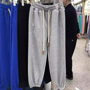 กางเกงกีฬาขายาวทรงหลวมไซส์ใหญ่สำหรับฤดูร้อน กางเกงขายาวทรงหลวมสำหรับผู้ชายและผู้หญิง กางเกงขายาวทรงหลวมสีน้ำเงินคลีนสำหรับใส่ลำลอง
