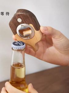 Real Wood Beer Opener Magnetic Fridge Decorative Stick Bottle Opener Handheld Beer Wrench Personalized Creative Wine Opener