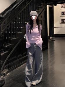 Purple Long Sleeve Knitted Top Women Early Autumn Korean Style Slim Fit Shirt Design Inner Wear Base Layer Bottoming Shirt