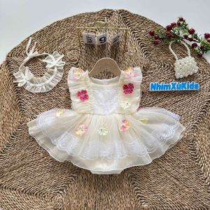 (3-12kg) Body Tơ Hoa NHÍM XÙ KIDS Cho Bé Gái Sơ Sinh Đầy Tháng Thôi Nôi Sinh Nhật B069