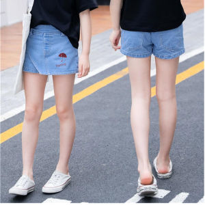 กางเกงขาสั้นเด็กผู้หญิงกางเกงขาสั้นกระโปรงแฟชั่นทรงหลวมผ้ายีนส์ใส่ด้านนอกแบบบางสำหรับเด็กหญิงแมตช์ง่ายสไตล์ตะวันตกแบบใหม่ฤดูร้อนสำหรับเด็กวัย5-12ขวบ