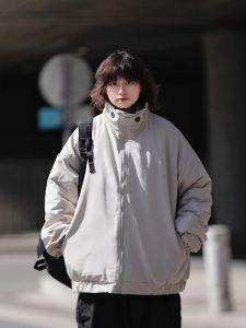 เสื้อแจ็คเก็ตผ้าฝ้ายทรงหลวมสไตล์ย้อนยุคสำหรับฤดูใบไม้ร่วงและฤดูหนาวสำหรับทั้งชายและหญิง เสื้อคลุมกันหนาวแบบลำลองสำหรับผู้ชายและผู้หญิง