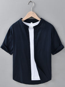 Casual Linen Short Sleeve Shirt Mens Breathable Thin Cotton Linen Style Summer Loose Top Fashion Urban Youth Leisure Scene