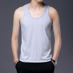 Men Vest Summer Loose Pure Cotton Hurdle Sling Casual Tank-Top plus Size Middle-Aged and Elderly Undershirt Pure Color