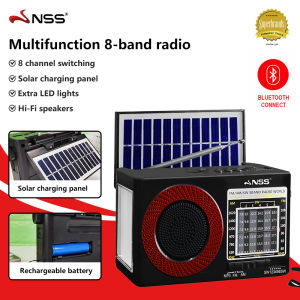 NSS Rechargeable Solar 8 Bands Radio Bluetooth Speaker Am Fm SW 1-6 Two Way Radio Mp3 Music Player with Battery And USB/Tf Reader and LED Light Flashlight Phone Charger 1200mAh NS-718